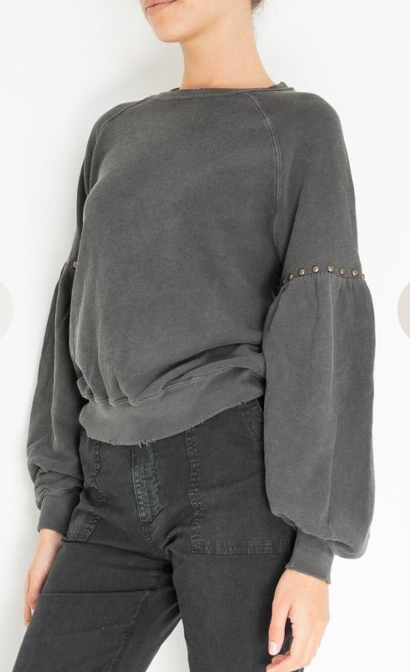 The Great The Bishop Studded Sleeve Sweatshirt Washed Black Sz 1 Small